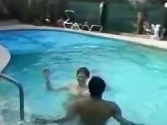 big beautiful woman interracial wife copulates a darksome mate at the pool