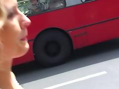 Slutty minx rides cock on an empty public road