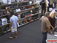 Hot blonde milf fucked at the pawnshop to earn extra money