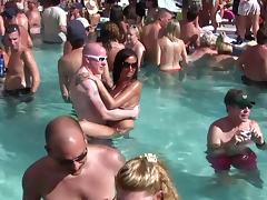 Crazy pool party transforms into flasher's show in reality clip