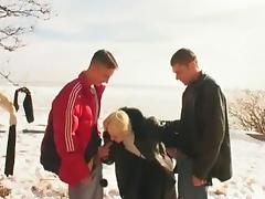 Mom Blowjob Outdoor with NOT her 2 Sons