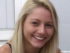 Pretty blonde teen talking about her sexual experiences
