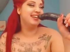 Homemade BBW video of me sucking on a big dildo