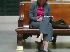 Candid Shoeplay Seated Dipping at Trian Station Feet Face