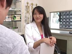 Hot Japanese doctor in pantyhose fucks a lusty patient
