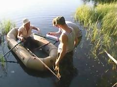 Threesome at the lake with a horny Russian slut that craves dick