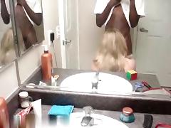 Interracial amateur blowjob  bathroom action