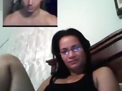 Nerdy girl gets tricked with a fake guy on skype and masturbates