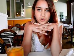 Natural tits Belicia has a sexy pant as she undresses seductively and plays with a toy in public