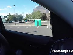 Latina swallows cum in parking lot gloryhole