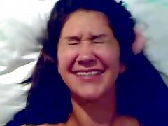 Brazilian chick laughing while getting facial