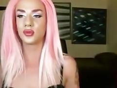 Pink Hair Tranny Masturbates