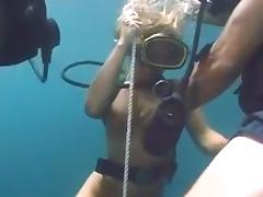 Scuba Blonde Sucks Two Dicks