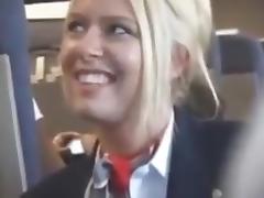 Flight attendant gives head
