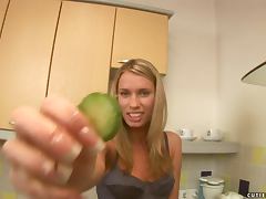 Natalia Masturbates With A Big Cucumber In The Kitchen