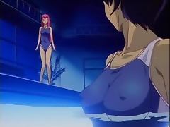 Pink haired anime cutie gets her pussy fingered in a pool