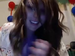 Sexy Funny Brunette Uses A Dildo For Her Fans