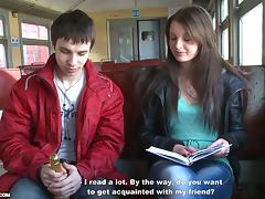 Slutty Beautiful Girl Meets Two Guys in the Train and Has a Threesome