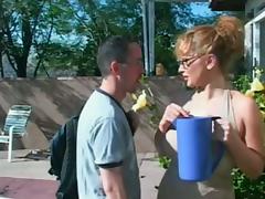 Lewd mom Rebecca Bardoux has oral sex and gets fucked in the yard