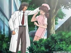 Anime nurse is fucked by a doctor out side of the hospital