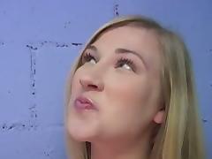 Hungry White Girl in a Gloryhole Deepthroating Cock