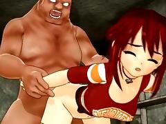 Stunning hentai scene with redhead and monster
