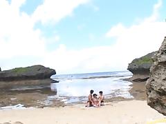 Naughty Rei Aoki Has A Wild Threesome At The Beach