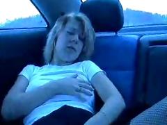 Horny Wife Plays In The Back Seat !